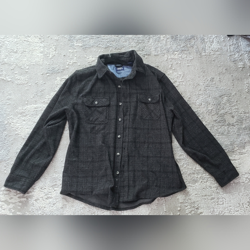 Chaps Black And Grey Button-Up Flannel Shirt